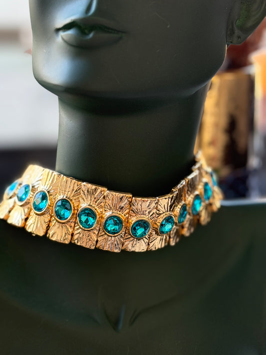 Choker Tasarım Turkuaz Taşlı Set Kolye Ve Bileklik
