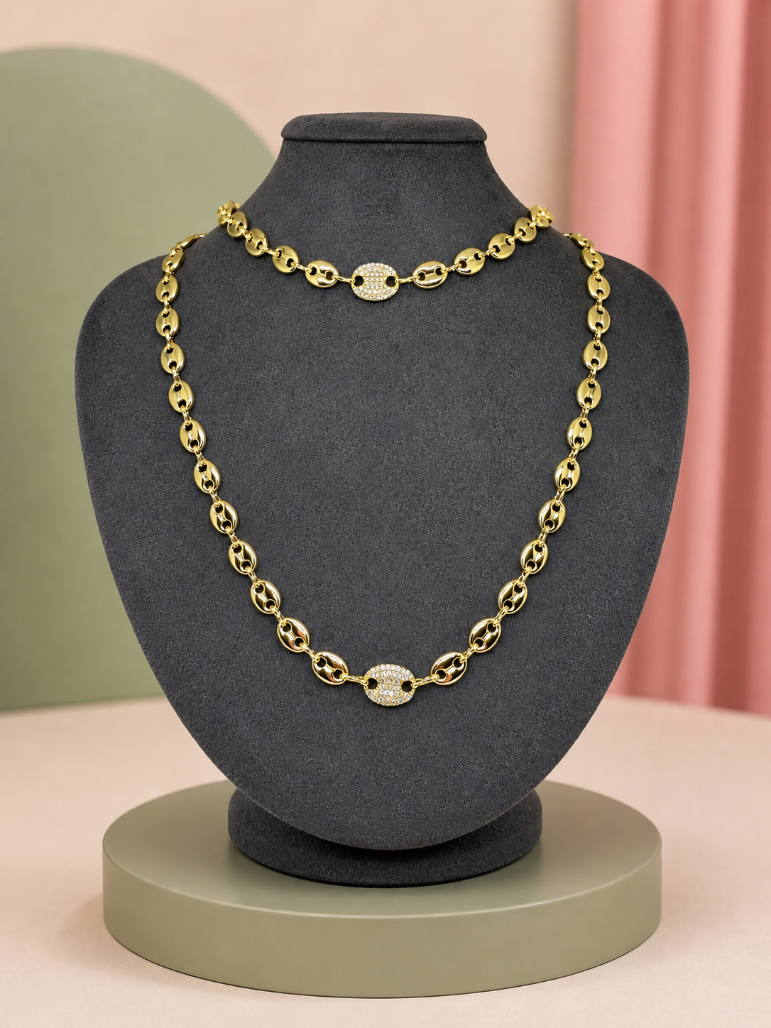 Gold Taşlı Midye Kolye Bileklik Set
