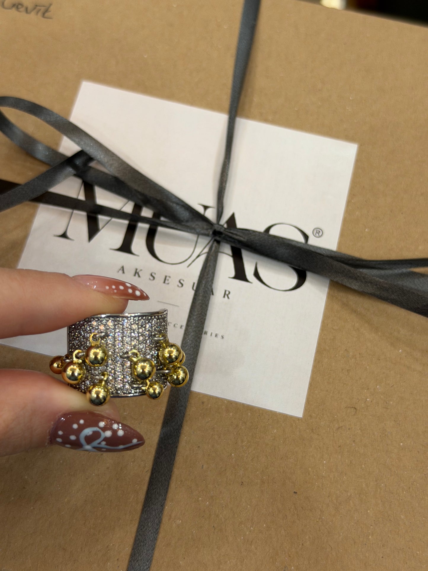 Silver Gold Ball Tasarım Hareketli Yüzük