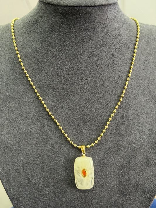Gold Kare Krem Taşlı Kolye