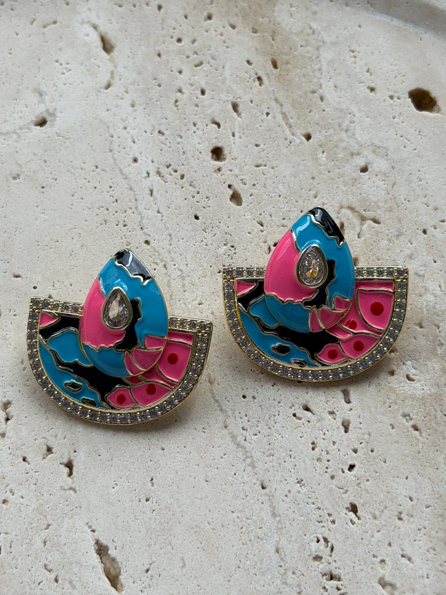 Gold Pembe ve Mavi Mineli Küpe