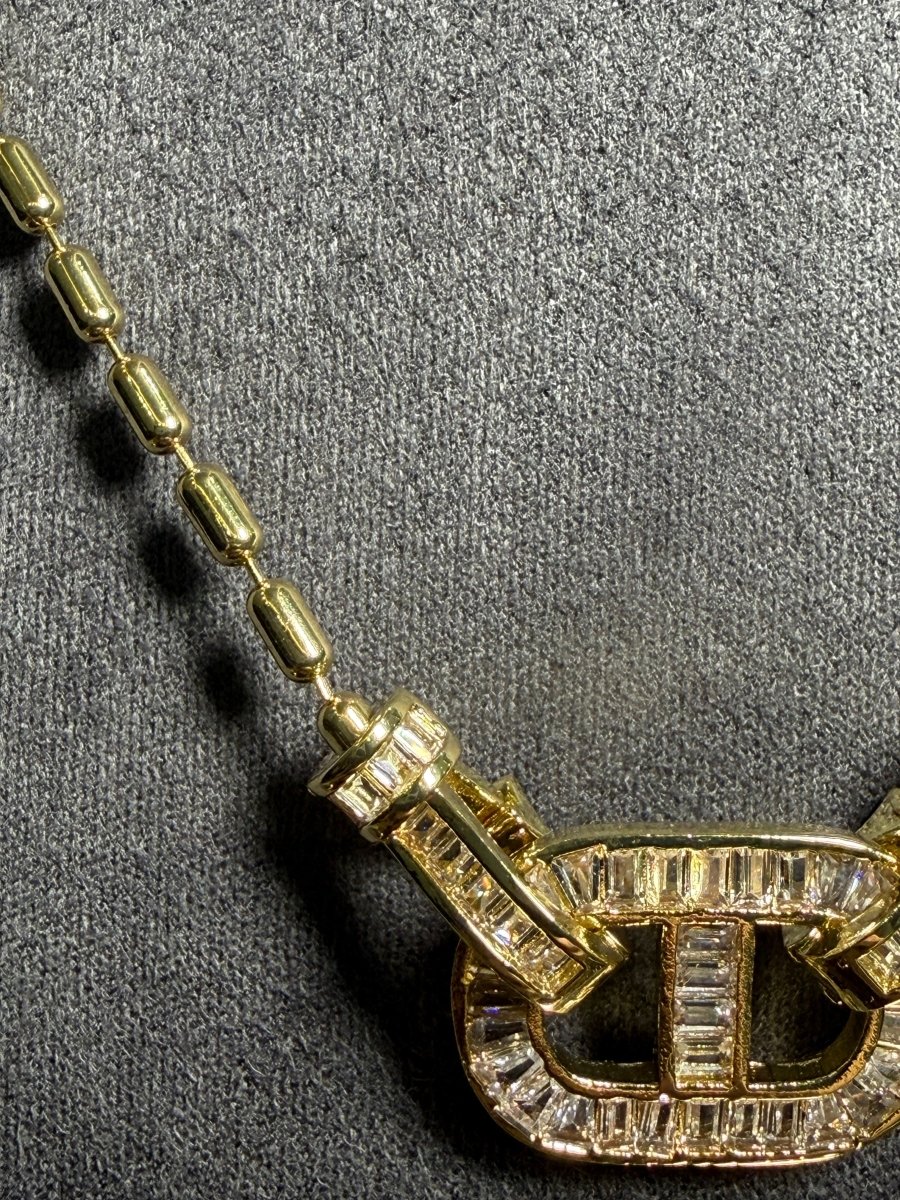 Gold Baget Taşlı Geometrik Kolye - Muas Aksesuar