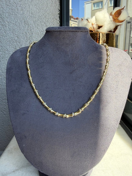 Gold Kemik Mini Taşlı Kolye - Muas Aksesuar