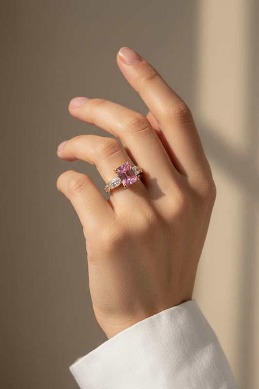 Gold Pembe Taşlı Pırlanta Yüzük – Lifestyle 1
