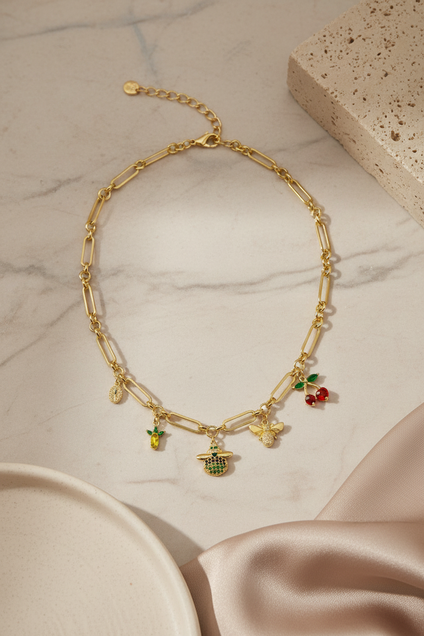 Gold Sun Charm – Flatlay