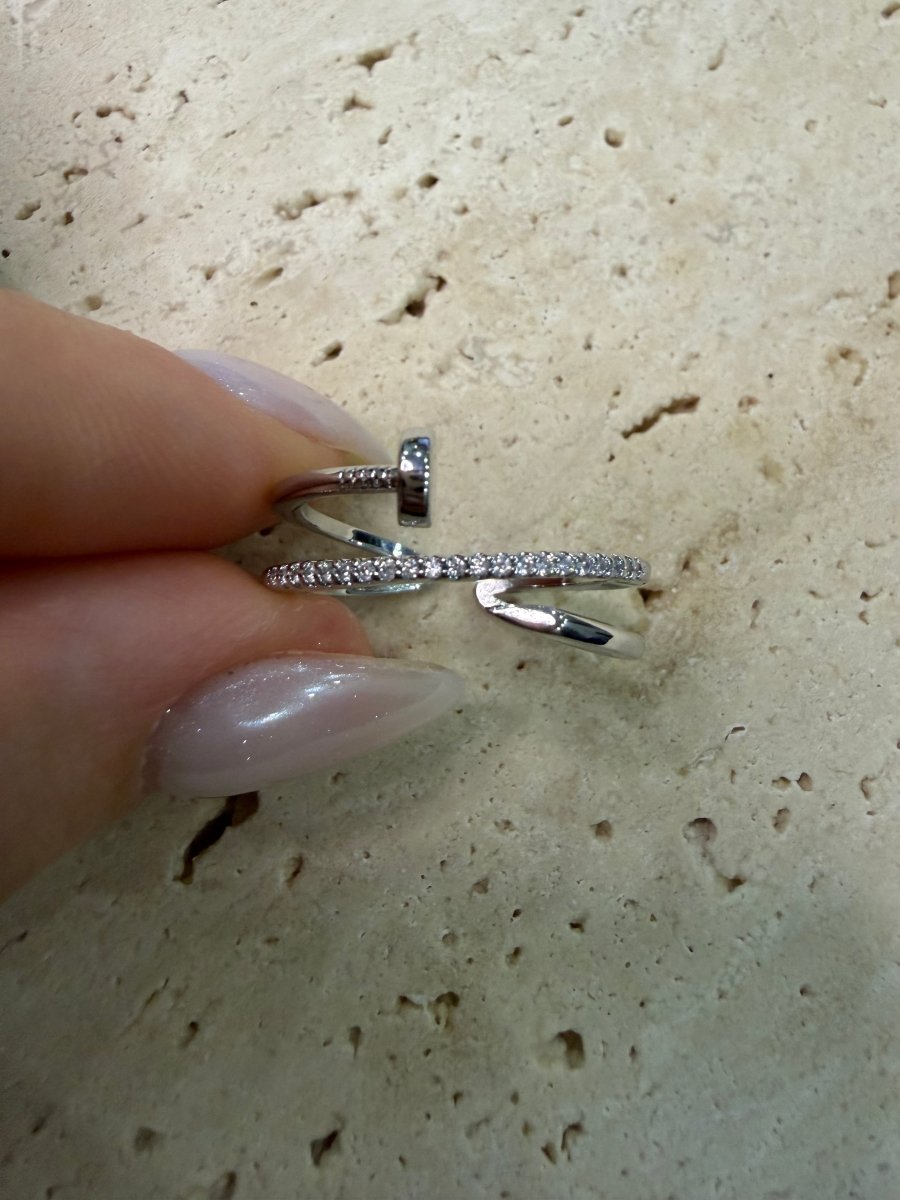 Silver Taşlı 3’lü Çivi Yüzük - Muas Aksesuar