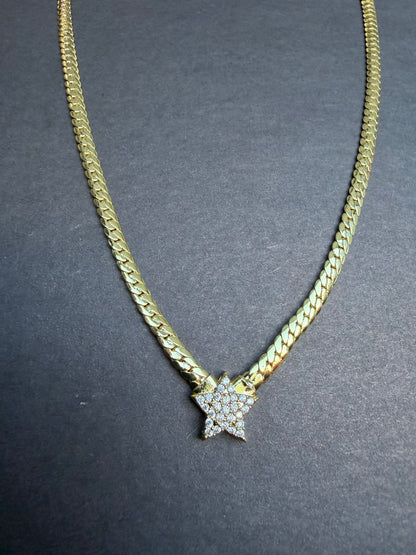 Gold Taşlı Örme Zincirli Kolye