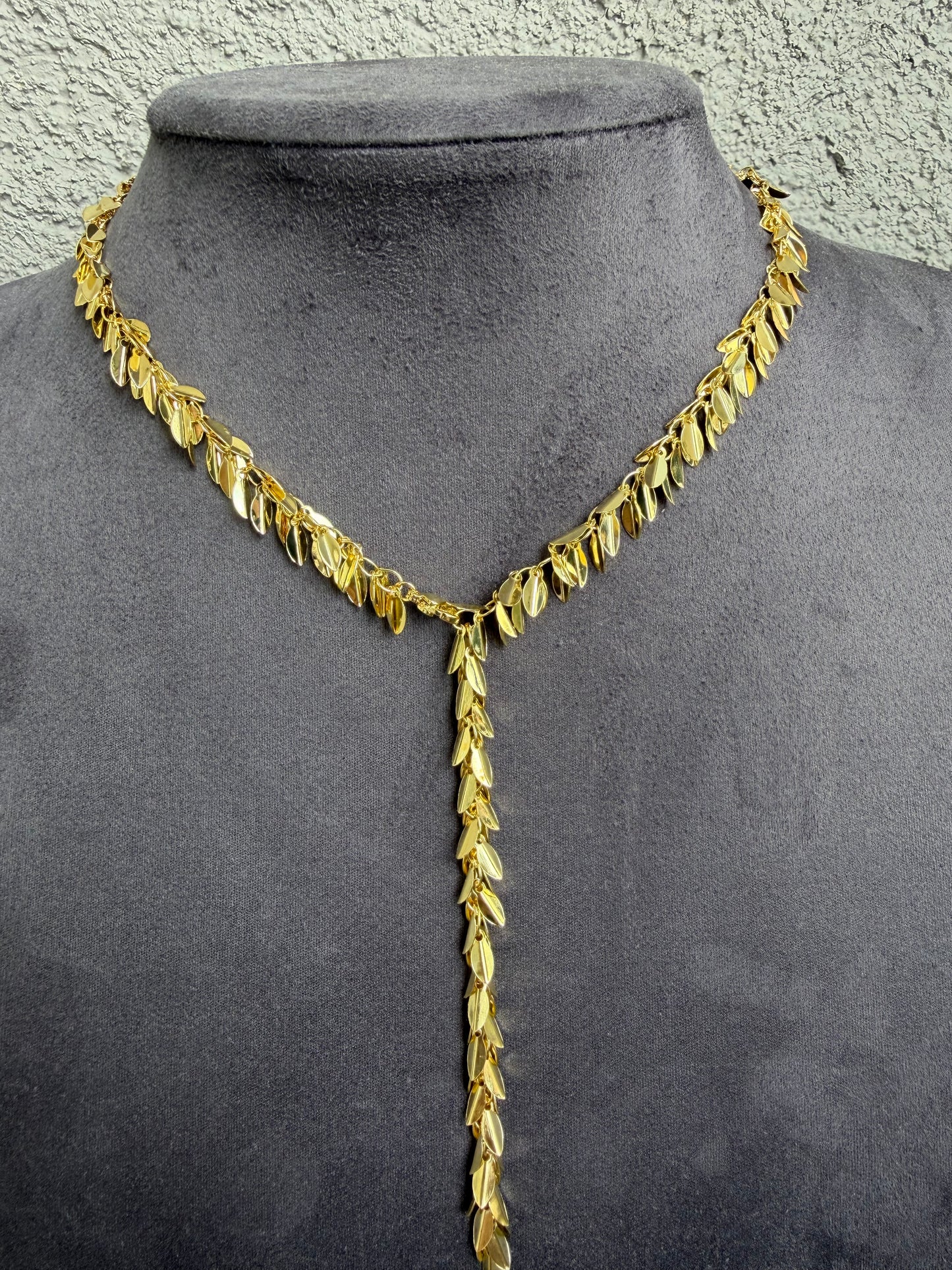 Gold Yaprak Pul Y Kolye
