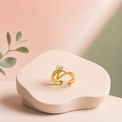 Gold Taşlı Kelebek Yüzük
