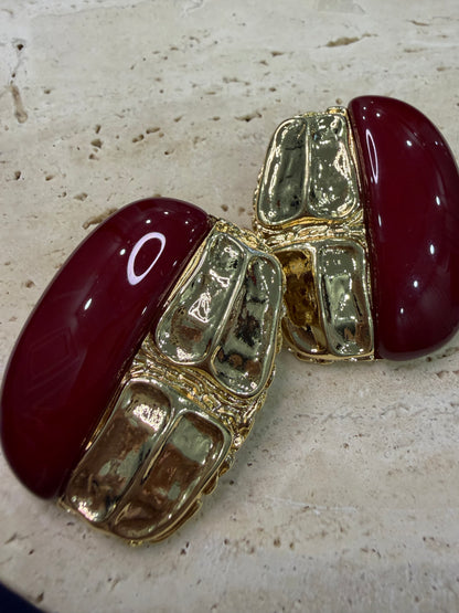Gold Bordo Mineli Küpe