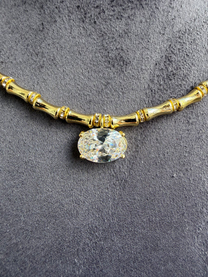 Gold Kemik Oval Taşlı Kolye