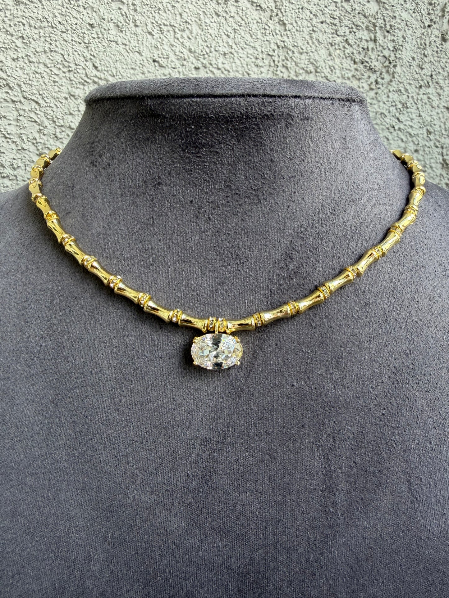 Gold Kemik Oval Taşlı Kolye