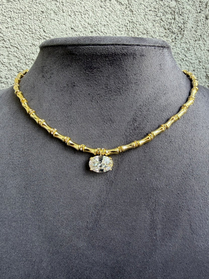 Gold Kemik Oval Taşlı Kolye