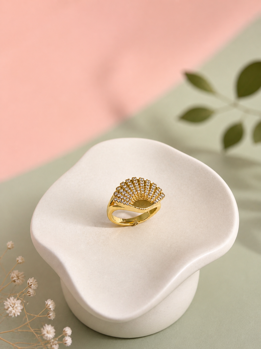 Gold Taşlı Palmiye Yüzük