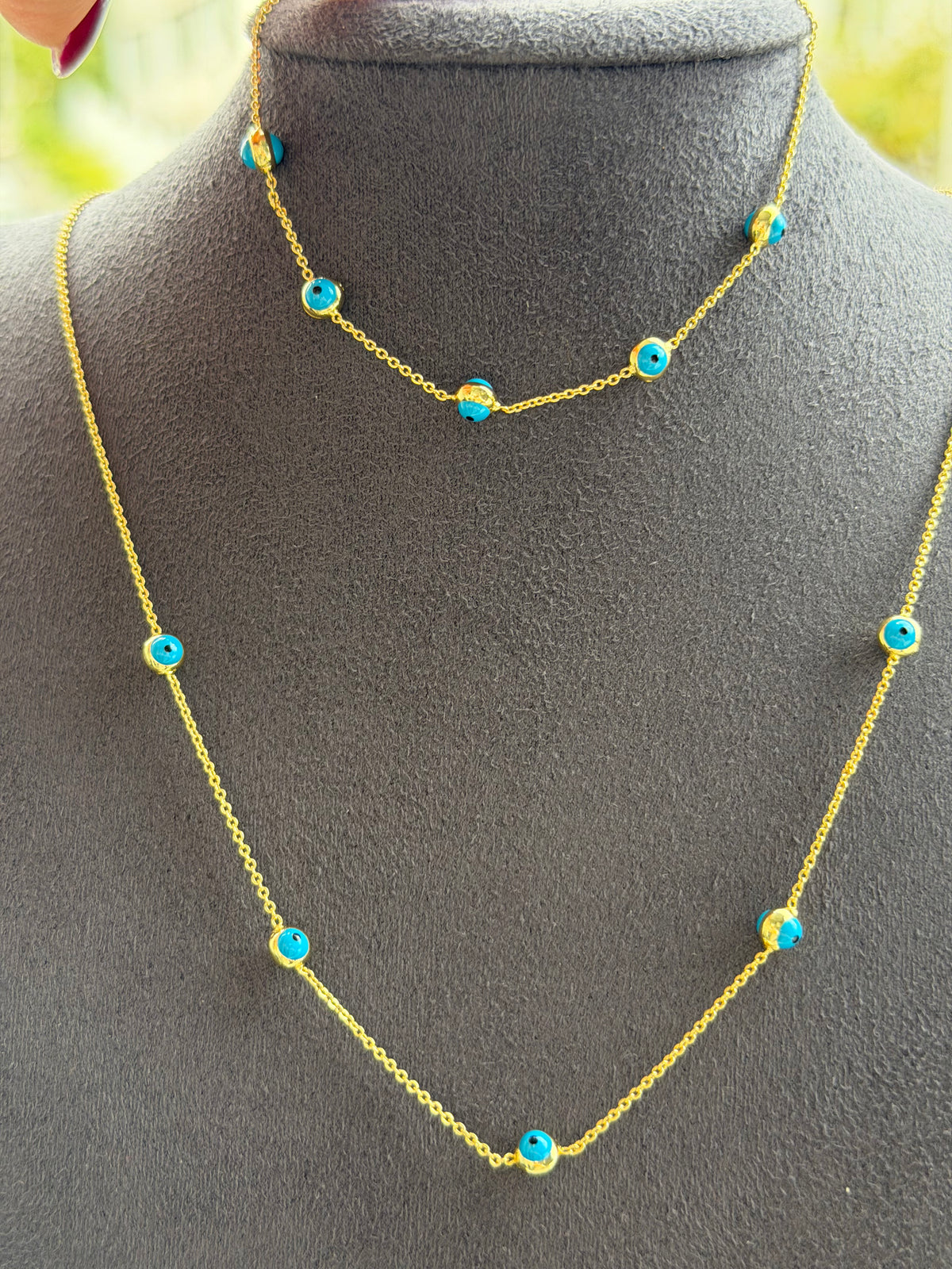 Gold Mavi Aura Nazar Kolye & Bileklik  Set