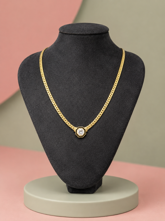 Gold Siyah Mineli Taşlı Kolye