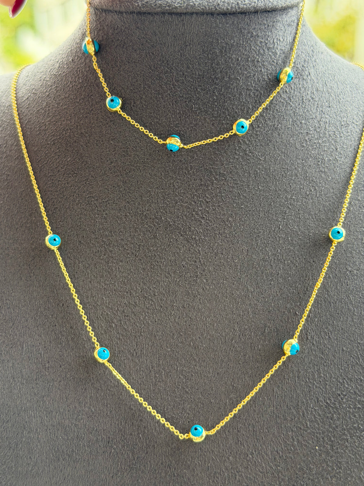 Gold Mavi Aura Nazar Kolye & Bileklik  Set