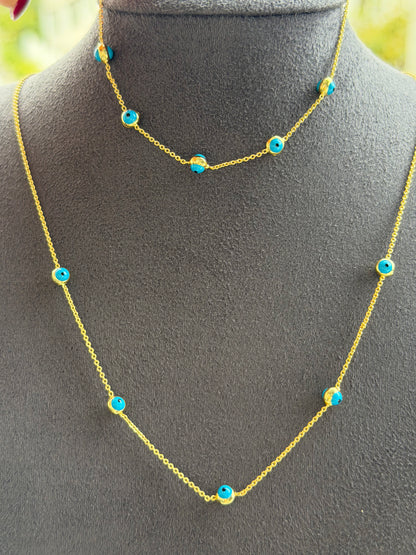 Gold Mavi Aura Nazar Kolye & Bileklik  Set