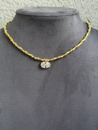 Gold Kemik Oval Taşlı Kolye
