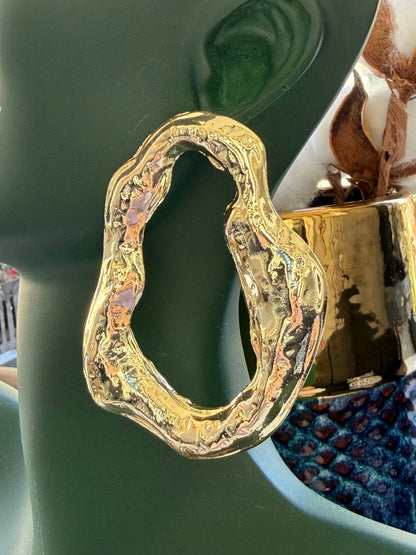 Gold Büyük Oval Tasarım Küpe