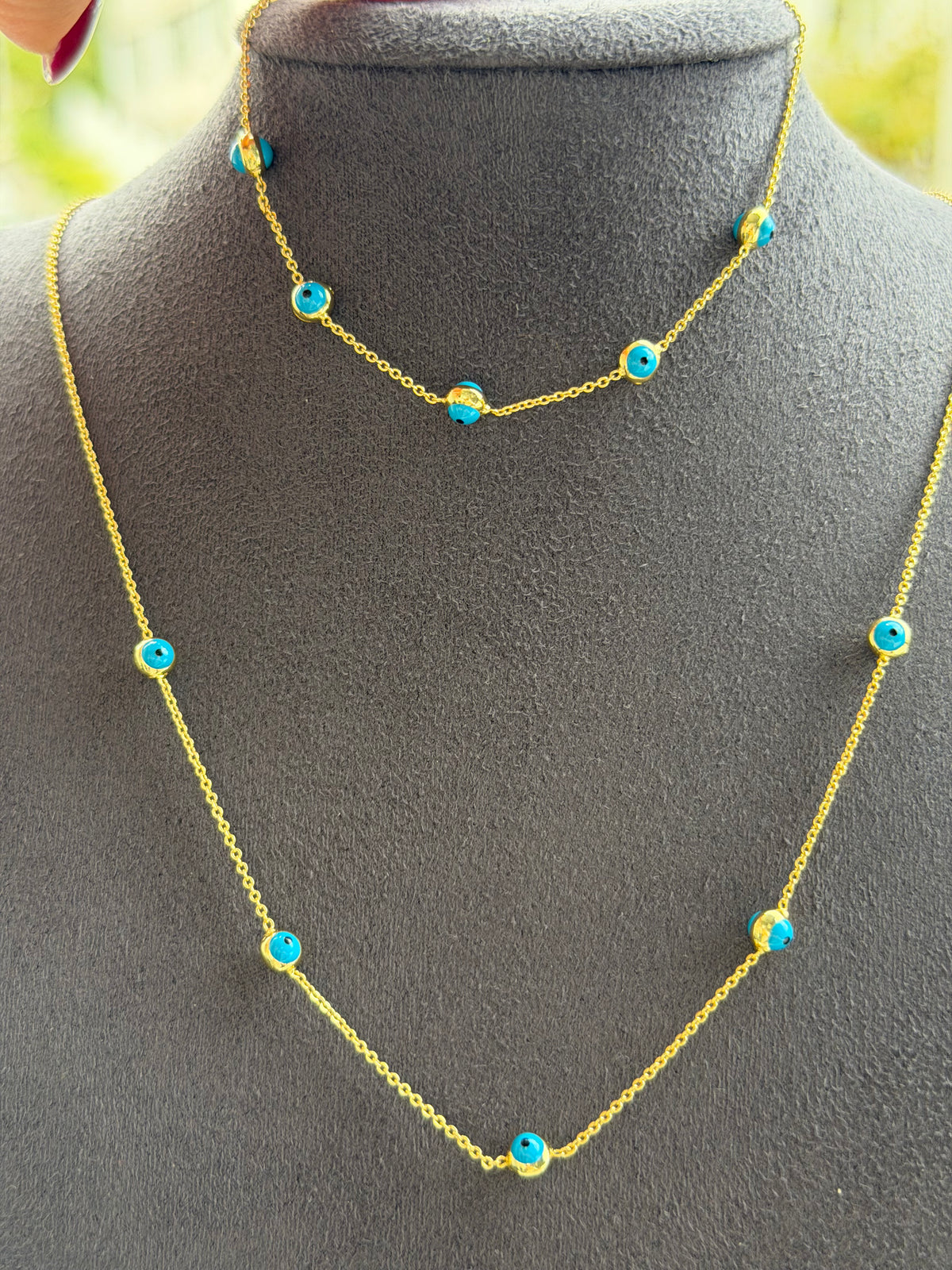 Gold Mavi Aura Nazar Kolye & Bileklik  Set