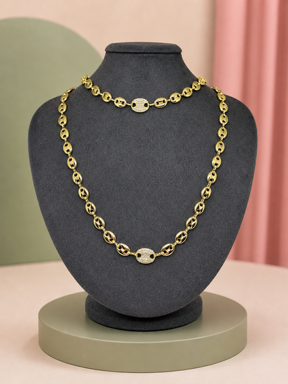 Gold Taşlı Midye Kolye Bileklik Set