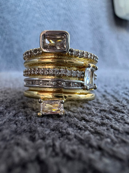 Gold & Silver Büyük Taşlı Çoklu Yüzük