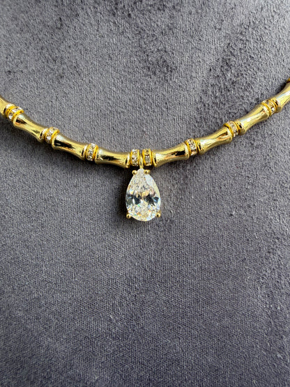 Gold Kemik Damla Taşlı Kolye