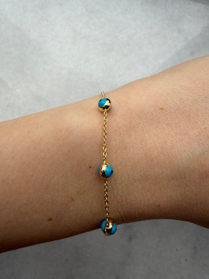 Gold Mavi Aura Nazar Kolye & Bileklik  Set