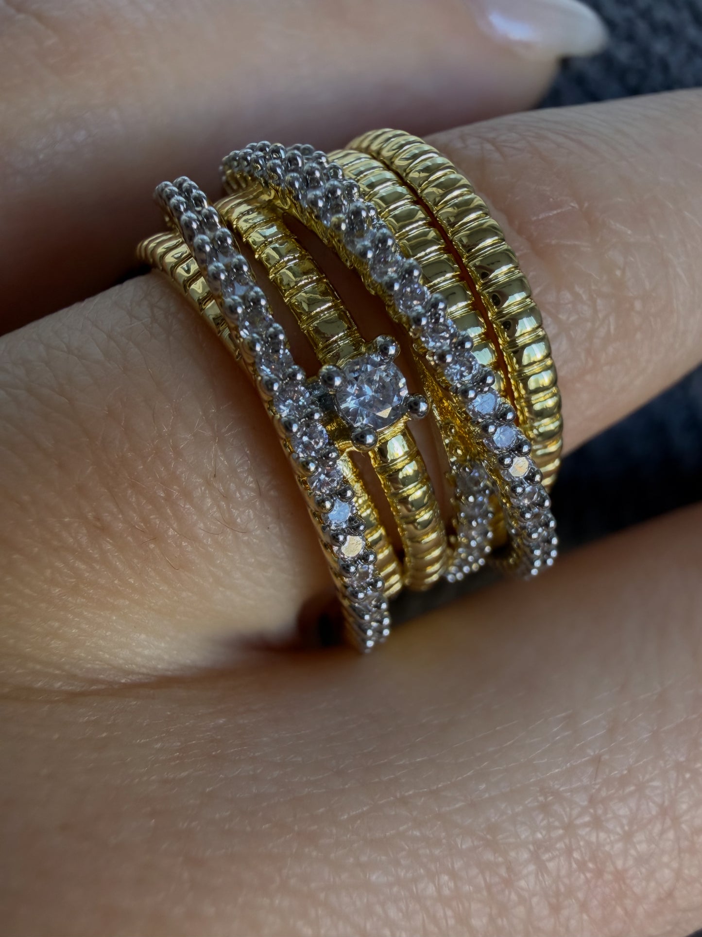 Gold & Silver Mini Taşlı Çoklu Yüzük