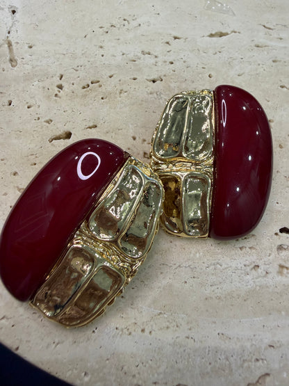 Gold Bordo Mineli Küpe