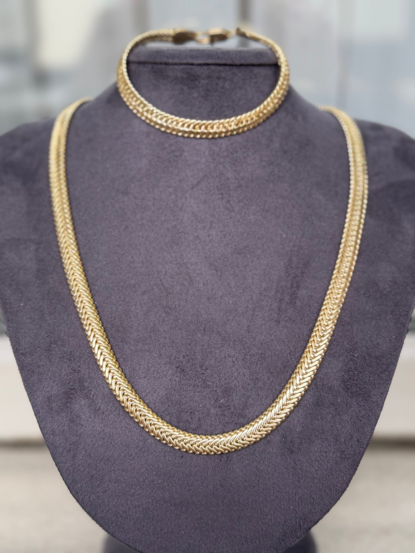 Gold Balık Sırtı Kolye ve Bileklik Set