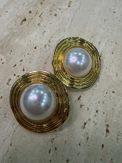 Gold Yuvarlak İncili Küpe
