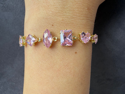Gold Açık Pembe Taşlı Bileklik