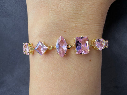 Gold Açık Pembe Taşlı Bileklik