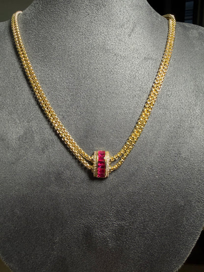 Gold Ruby Baguette Kolye