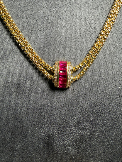 Gold Ruby Baguette Kolye