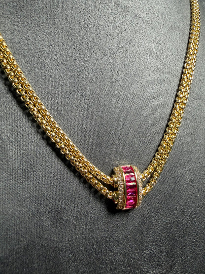 Gold Ruby Baguette Kolye