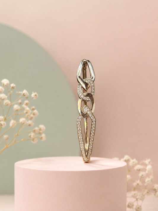 Silver Taşlı Örme Kelepçe