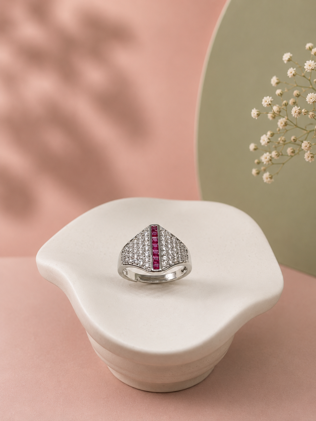 Silver Pembe Taşlı Yüzük