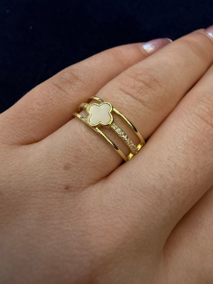 Gold Mineli 3’lü Yonca Yüzük