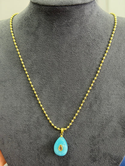 Gold Damla Mavi Taşlı Kolye