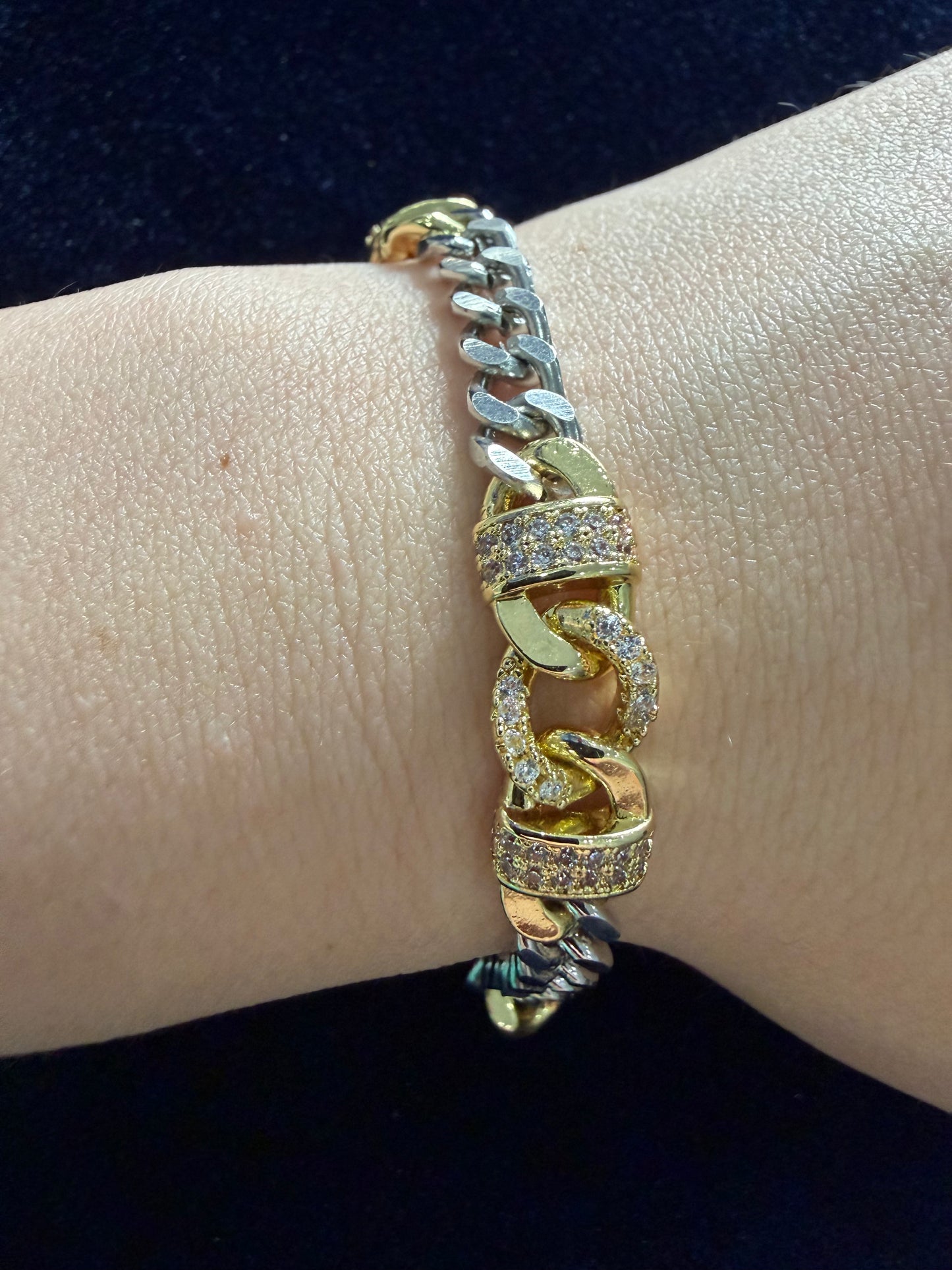 Silver Gold Taşlı Halka Bileklik