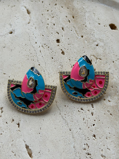 Gold Pembe ve Mavi Mineli Küpe