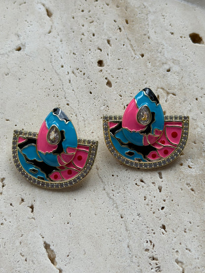 Gold Pembe ve Mavi Mineli Küpe
