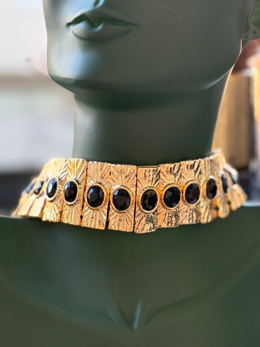 Choker Tasarım Siyah Taşlı Set Kolye Ve Bileklik - Muas Aksesuar