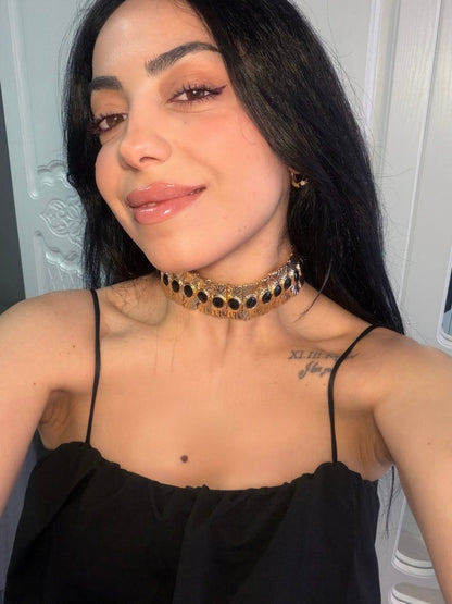 Choker Tasarım Siyah Taşlı Set Kolye Ve Bileklik - Muas Aksesuar