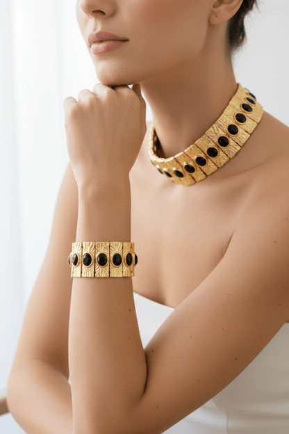 Choker Tasarım Siyah Taşlı Set Kolye Ve Bileklik - Muas Aksesuar