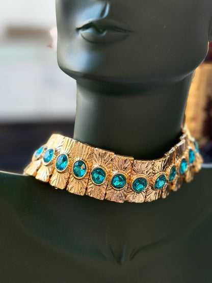 Choker Tasarım Turkuaz Taşlı Set Kolye Ve Bileklik - Muas Aksesuar