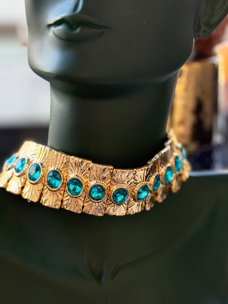 Choker Tasarım Turkuaz Taşlı Set Kolye Ve Bileklik - Muas Aksesuar